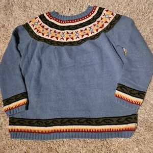 Blue Sweater with Colorful Pattern